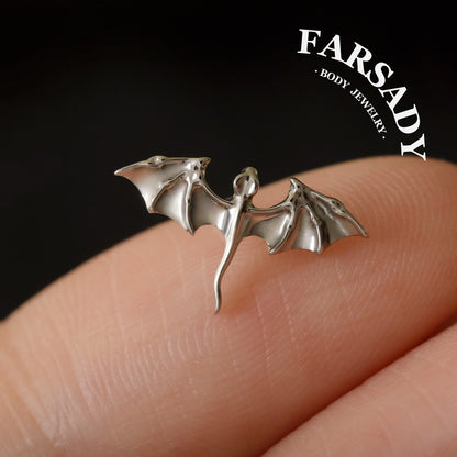Titanium Flying Dragon Threadless Push In Helix Stud, Hypoallergenic Flat Back Tragus Piercing Jewelry, 16G/18G/20G Cartilage Studs