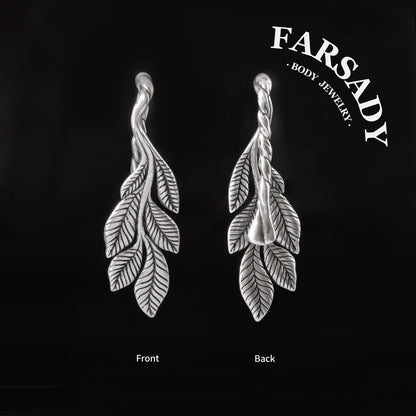 Thin Leaf - 316L Hanging Style Ear Weights / Fits 4G 2G Stretched Ear Lobes Tunnels Plugs