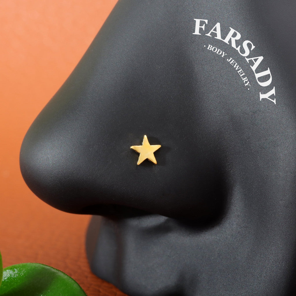 Plain Silver Star - 925 Silver L-Shape Nose Stud / Fit 18G 20G Nose Ring