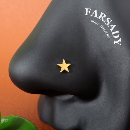 Plain Silver Star - 925 Silver L-Shape Nose Stud / Fit 18G 20G Nose Ring