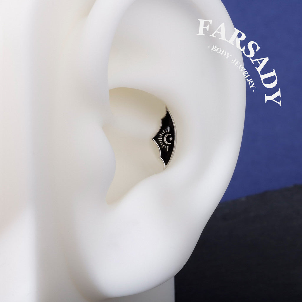 Lunar Bat Wing - 925 Silver Threadless Stud / Fits Cartilage Helix Tragus Lobe Earring