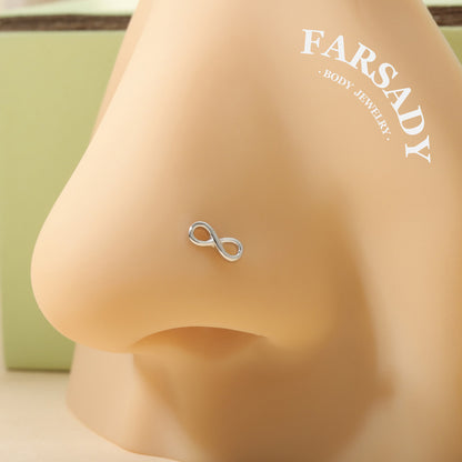 Gilded Infinity Knot - 925 Silver L-Shape Stud / Fit 20G Nose Ring