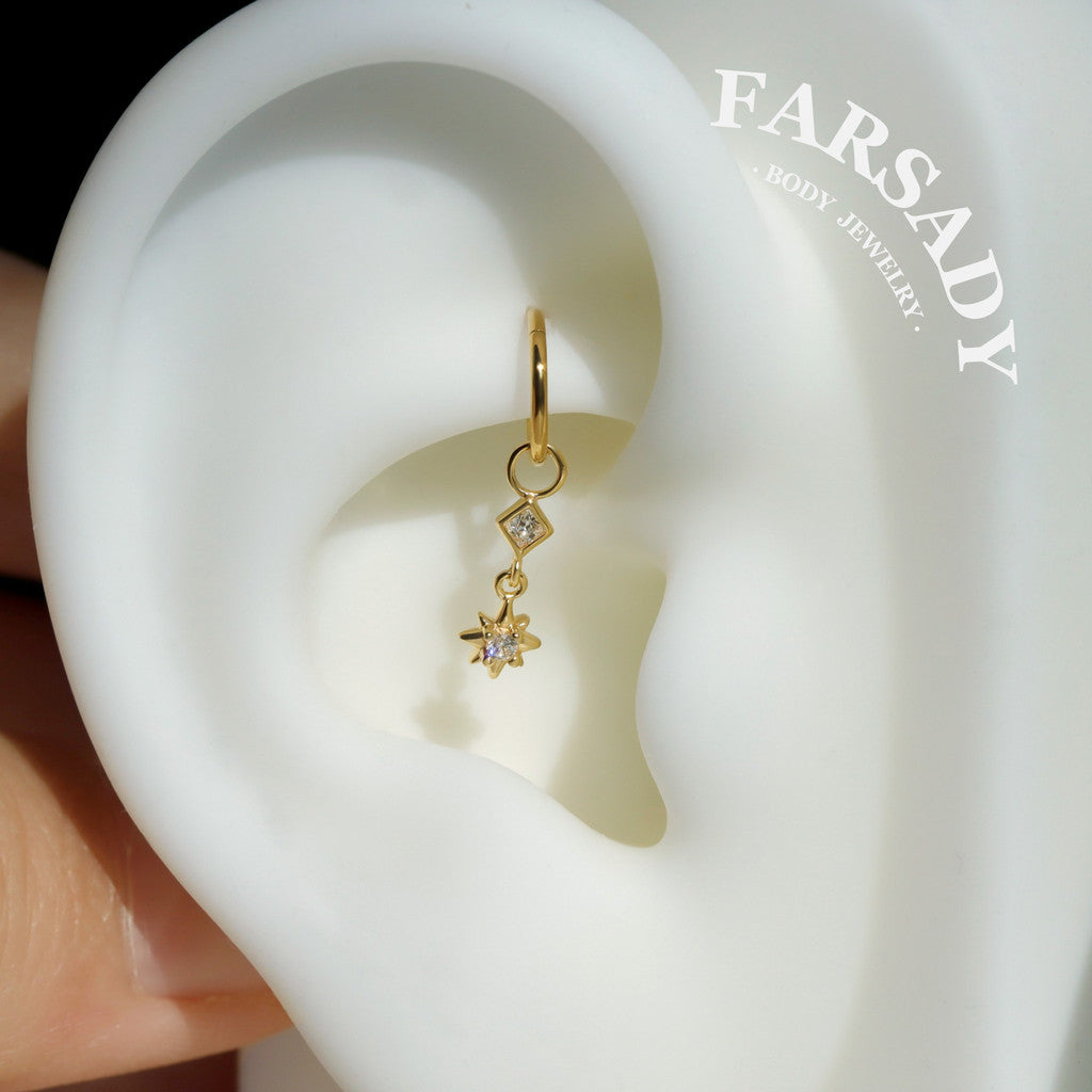 Starlink Pendant - 925 Silver Star CZ Dangle Charm / Interchangeable Hoop Earring Pendant for Helix Daith Cartilage Piercing