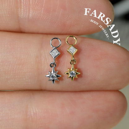 Starlink Pendant - 925 Silver Star CZ Dangle Charm / Interchangeable Hoop Earring Pendant for Helix Daith Cartilage Piercing