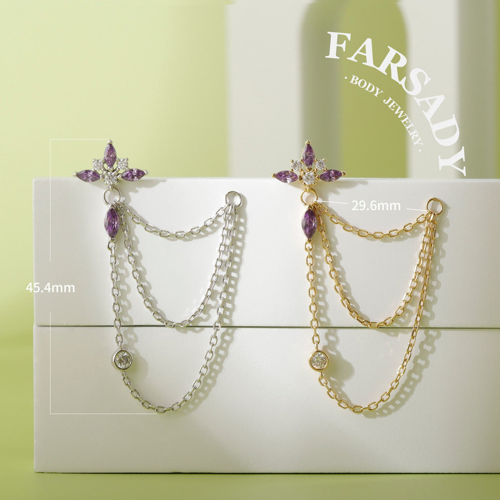 Violet Weave - 925 Silver Threadless Purple CZ Stud / Fits Cartilage Helix Tragus Lobe Earring