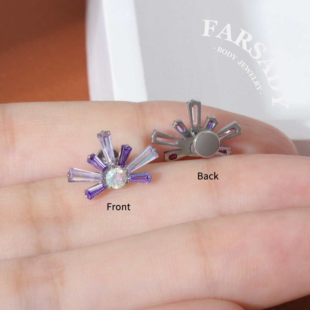 Lavender Burst- F136 Titanium Internally Threaded Stud / Fits Cartilage Helix Tragus Lobe Piercing