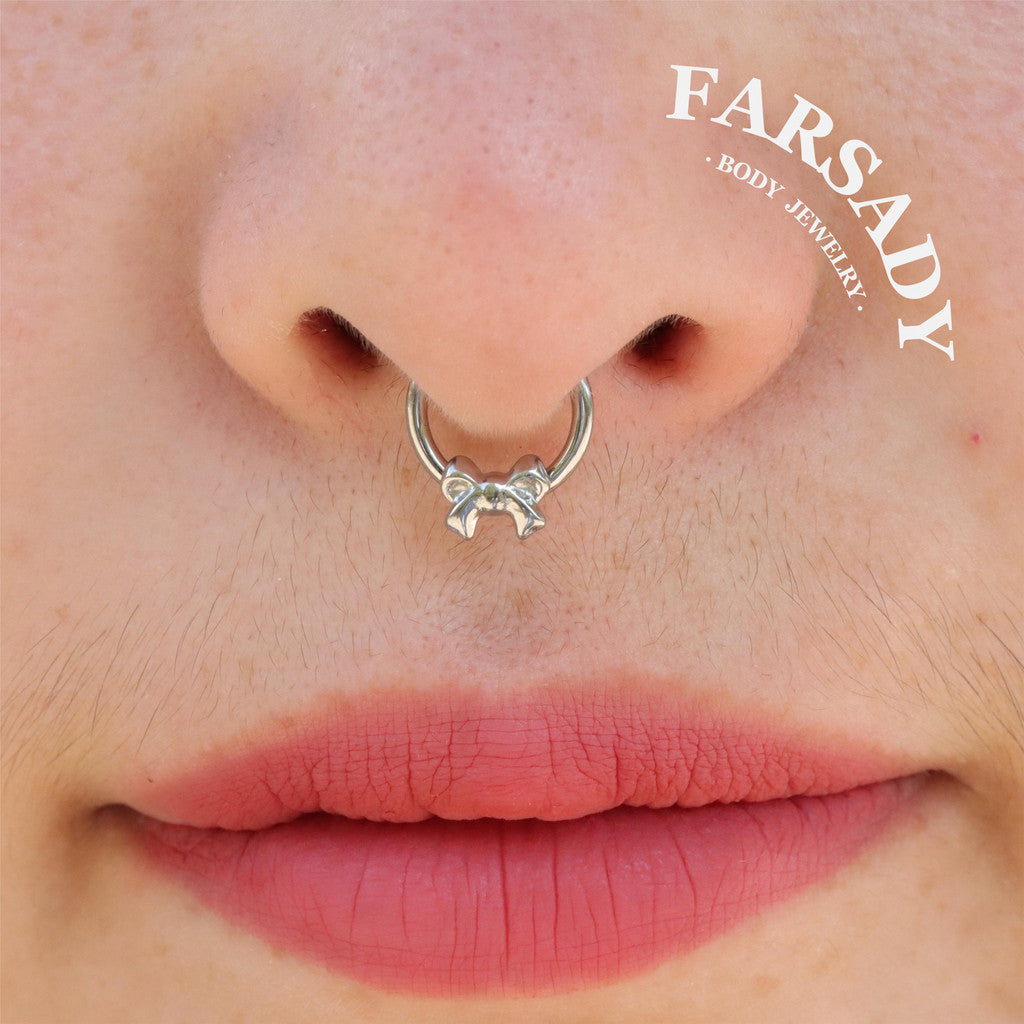 Silver Bow - ASTM F136 Titanium Hinged Clicker Hoop / Fits 16G Septum Ring Helix Conch Cartilage Earring