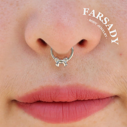 Silver Bow - ASTM F136 Titanium Hinged Clicker Hoop / Fits 16G Septum Ring Helix Conch Cartilage Earring