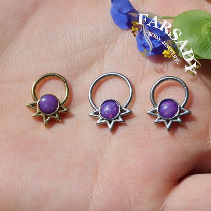 Purple Solis - Opal Hinged Clicker Hoop / Fits 16G Septum Ring Helix Conch Cartilage Earring