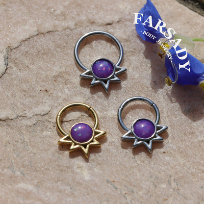 Purple Solis - Opal Hinged Clicker Hoop / Fits 16G Septum Ring Helix Conch Cartilage Earring