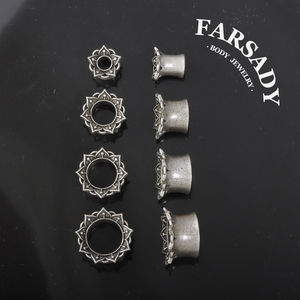 Dark Lotus - 316L Ear Tunnels / Fits Stretched Ear Lobes Plugs