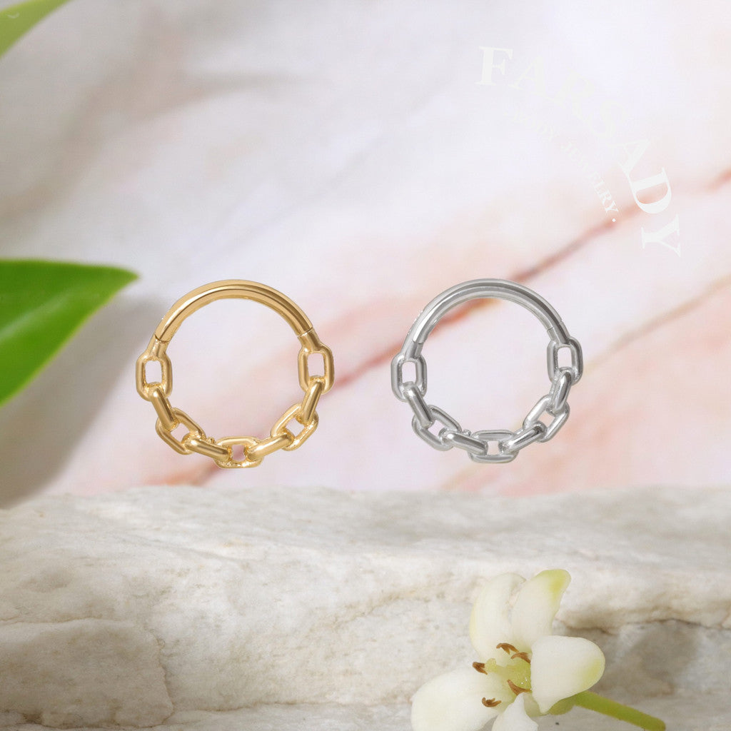 Chain Loop - CZ Hinged Clicker Hoop / Fits 16G Septum Ring Helix Conch Cartilage Earring