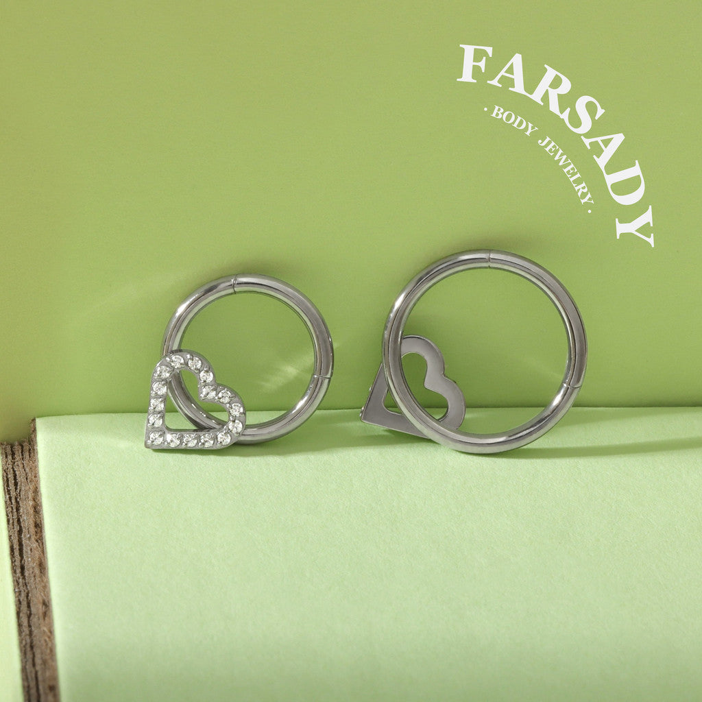 Hollow Heart - ASTM F136 Titanium Hinged Clicker Hoop / Fits 16G Septum Ring Helix Conch Cartilage Earring