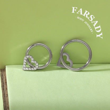 Hollow Heart - ASTM F136 Titanium Hinged Clicker Hoop / Fits 16G Septum Ring Helix Conch Cartilage Earring