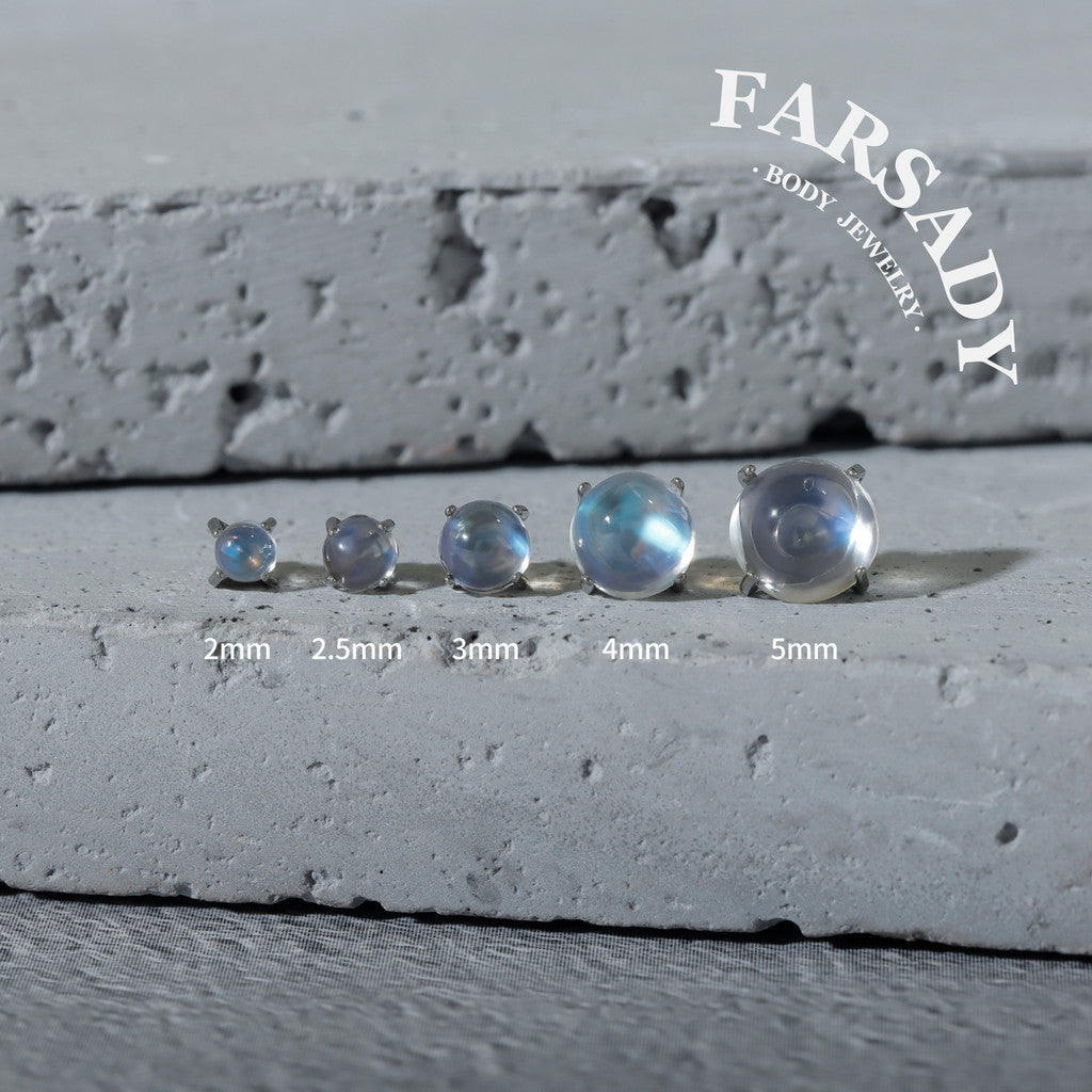Selene Orb - F136 Titanium Natural Moonstone Replacement Tops / Fits Internal Thread Ear Studs