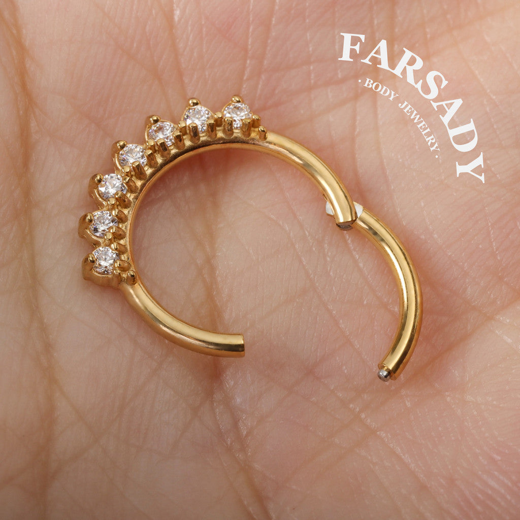 Petal Fringe - CZ Hinged Clicker Hoop / Fits 16G Septum Ring Helix Conch Cartilage Earring