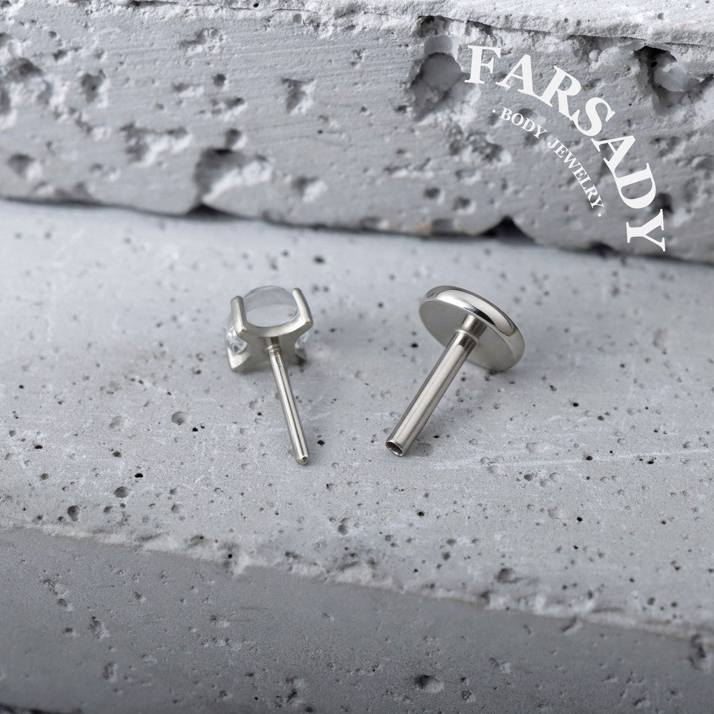 Lunar Nacre - F136 Titanium Natural Moonstone Replacement Tops / Fits Threadless Ear Studs
