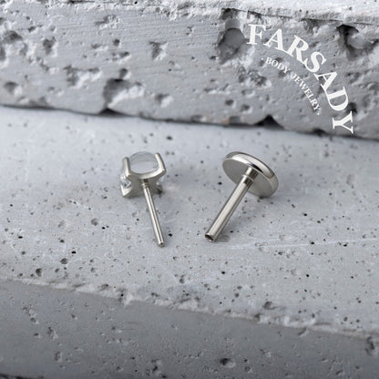 Lunar Nacre - F136 Titanium Natural Moonstone Replacement Tops / Fits Threadless Ear Studs