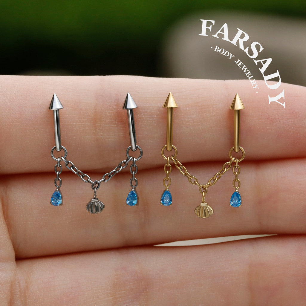 Tide Shell - F136 Titanium Internally Threaded Stud / Fits Double Vertical Helix Piercing