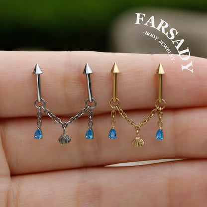 Tide Shell - F136 Titanium Internally Threaded Stud / Fits Double Vertical Helix Piercing