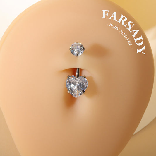 Star & Heart Tandem - F136 Titanium Internally Threaded Belly Button Ring / Fits 14G Navel Piercing