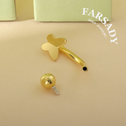 Plain Silver Butterfly - 925 Silver Belly Button Ring / Fits 14G Navel Piercing