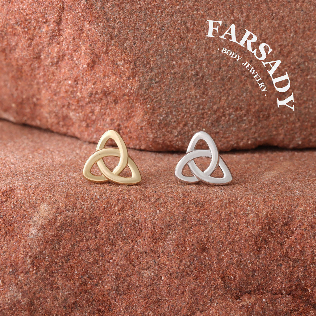 Trinity Knot - Solid 14K Gold Threadless Stud / Fits Cartilage Helix Tragus Lobe Nostril Piercing