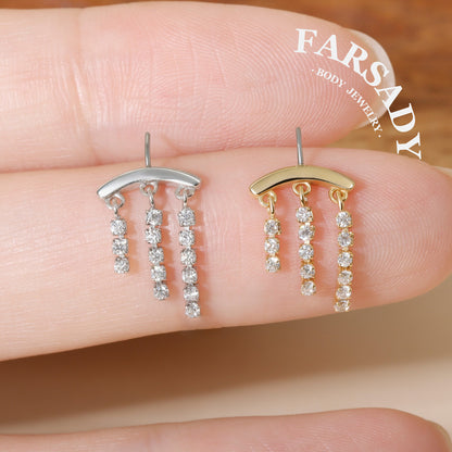 Triple Lumen Chain - Sterling Silver Push In Stud