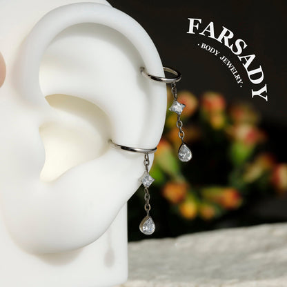 Elegant Titanium Teardrop Dangle Conch Earring, 18K Real Gold Plated Helix Ring, Hypoallergenic Waterproof Piercing Jewelry, 16G 8mm/10mm