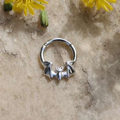 16G Bat Septum Ring Hinged Daith Earring Shine Nostril Clicker Nose Hoop Silver Gold Black Colors Daily Wear Piercing Jewelry Individually Packaged Gift for Her