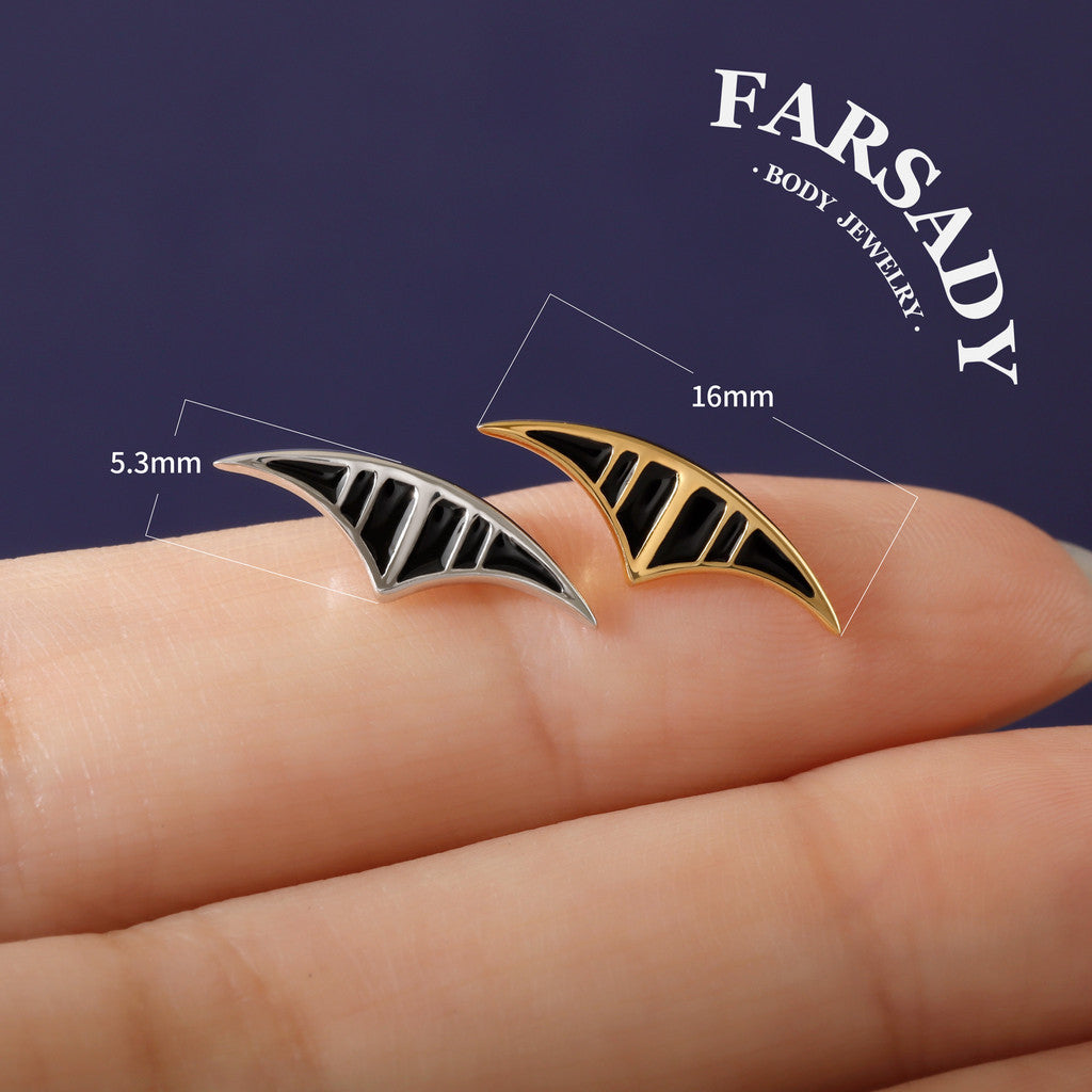 Sterling Silver Lunar Eclipse Threadless Flat Back Stud, Black Enamel Cartilage Earring for Helix, Tragus, Conch, Daith, Rook, Lobe Piercing Jewelry, Hypoallergenic Piercing Gift
