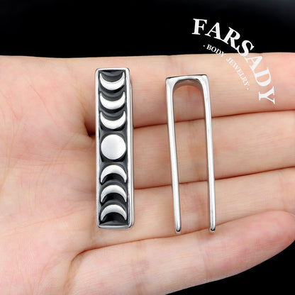 Moon Phase Ear Weights 0G 7mm Silvery Steel Ear Hanger Ear Stretched Jewelry Weighted Dangle Lobe Weights Piercing Ear Plug Gauges Ear Expander Fashion Body Jewelry