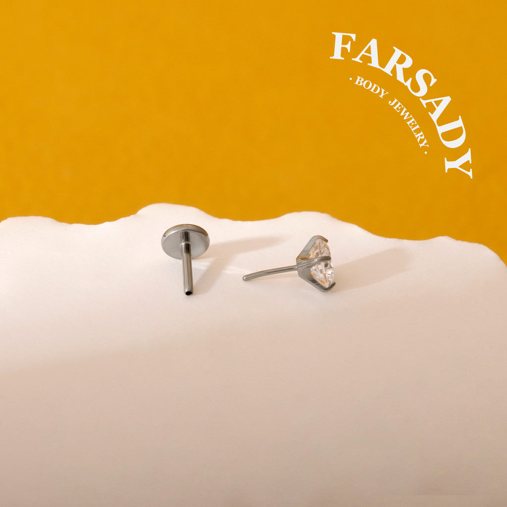 Titanium Push Pin Top with 5A Cubic Zirconia in 2/2.5/3/4/5mm| Fits 16G/18G/20G Threadless Base| helix tragus conch nose lip flat back stud