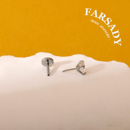 Titanium Push Pin Top with 5A Cubic Zirconia in 2/2.5/3/4/5mm| Fits 16G/18G/20G Threadless Base| helix tragus conch nose lip flat back stud
