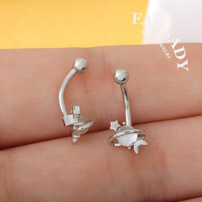 16G Planet Curved Barbell, Silver 8mm Eyebrow Piercings Barbell, Star Moon Rook Earring, 8mm Crystal ball Rook Barbell