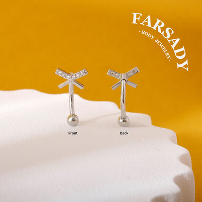 Cross Star Trace - 316L Clear CZ Curved Barbell / Fits 16G Rook Daith Earring Lip Eyebrow Cartilage Piercing