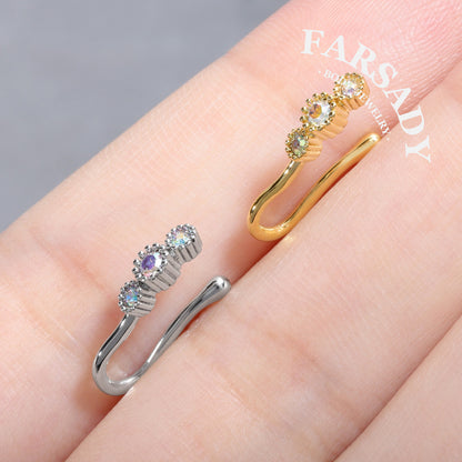 Three Bezel AB CZ Hook - 925 Silver Fake Nose Ring / Fit Non-Pierced Nose Ring