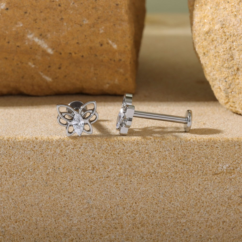 Hollow Butterfly - F136 Titanium Internally Threaded Stud / Fits Cartilage Helix Tragus Lobe Nostril Piercing