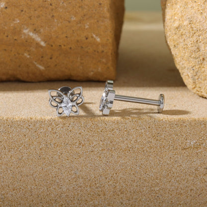 Hollow Butterfly - F136 Titanium Internally Threaded Stud / Fits Cartilage Helix Tragus Lobe Nostril Piercing