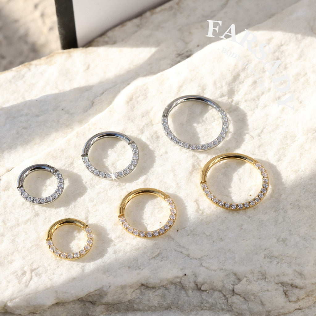 Circle Gleam - CZ Hinged Clicker Hoop / Fits 18G Nose Ring Helix Conch Cartilage Earring