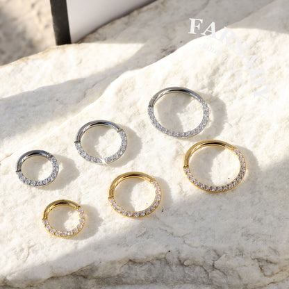 Circle Gleam - CZ Hinged Clicker Hoop / Fits 18G Nose Ring Helix Conch Cartilage Earring