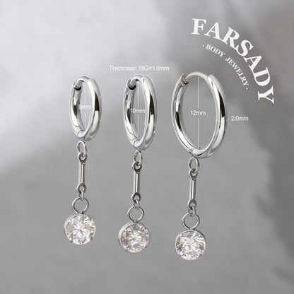 Lunar Pendulum - F136 Titanium CZ Hinged Clicker Hoop / Fits 18G Helix Conch Cartilage Earring