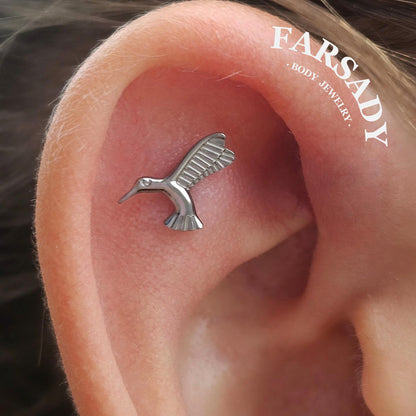 Winged Hush - F136 Titanium Internally Threaded Stud / Fits Cartilage Helix Tragus Lobe Nostril Piercing