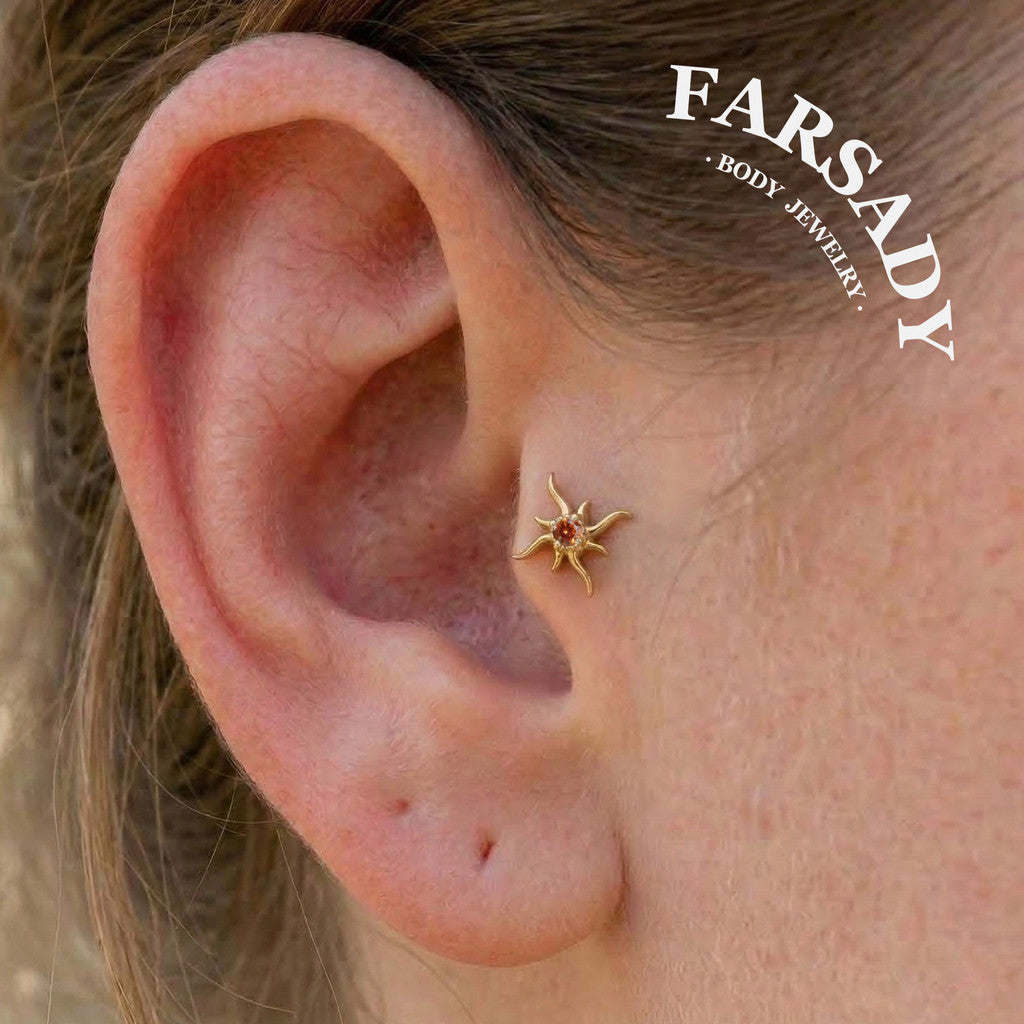 Flame Star - 925 Silver Threadless Stud / Fits Cartilage Helix Tragus Lobe Nostril Piercing