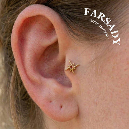 Flame Star - 925 Silver Threadless Stud / Fits Cartilage Helix Tragus Lobe Nostril Piercing