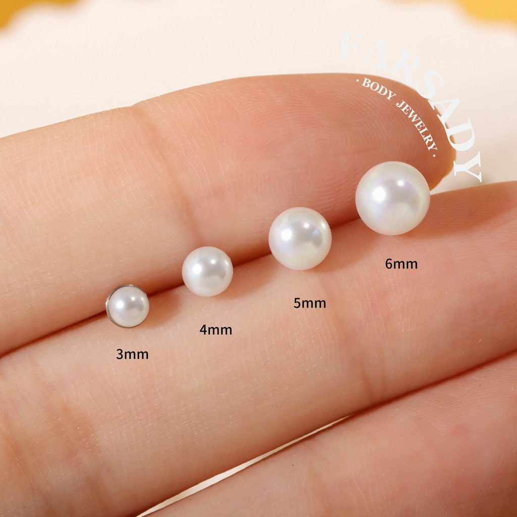 Layer Pearl Ball - F136 Titanium Pearl Replacement Tops / Fits Threadless Ear Studs