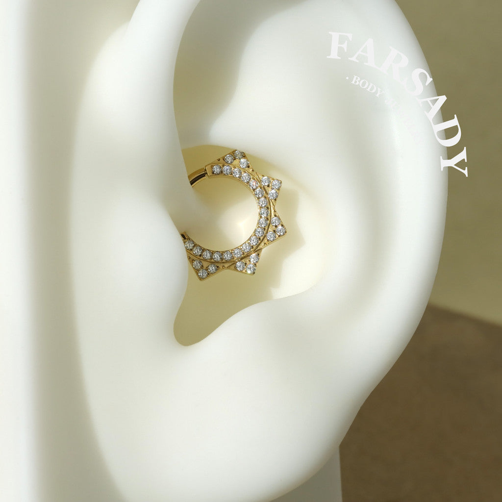 Octa Star - F136 Titanium Hinged Clicker Hoop / Fits 16G Septum Ring Helix Conch Cartilage Earring