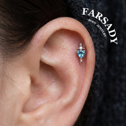 Blue Edge - 925 Silver Threadless Stud / Fits Cartilage Helix Tragus Lobe Earring