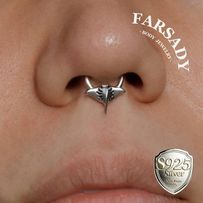 Ray Hush - Sterling Silver Hinged Clicker Hoop / Fits 16G Septum Ring Helix Conch Daith Earring