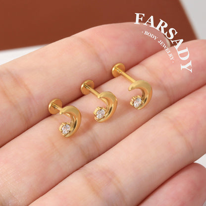 Lunar Spark - F136 Titanium Internally Threaded Stud / Fits Cartilage Helix Tragus Lobe Nostril Piercing